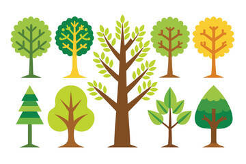Fototapeta premium Colorful Cartoon Trees with Green Foliage and Brown Trunks