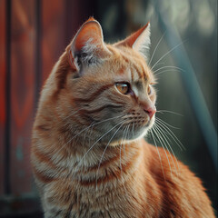 Red cat looking to the right