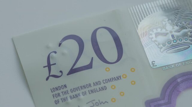 British 20 Pound Sterling rotating macro video