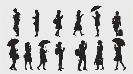 Obraz premium silhouette, people, vector, woman, business, silhouettes, family, illustration, group, walking, child, men, black, person, businessman, shadow, boy, couple, walk, fashion, team, suit, work, contour, b