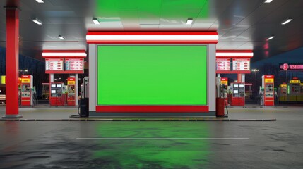 Gas station concept with blank green screen billboard displayed mockup material background wallpaper AI generated image