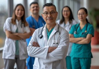 Fototapeta premium Team of Smiling Medical Professionals with Clipboards
