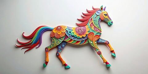 Colorful horse papercraft with intricate papercut design, papercraft, horse, papercut, colorful, art, creative, craft, paper
