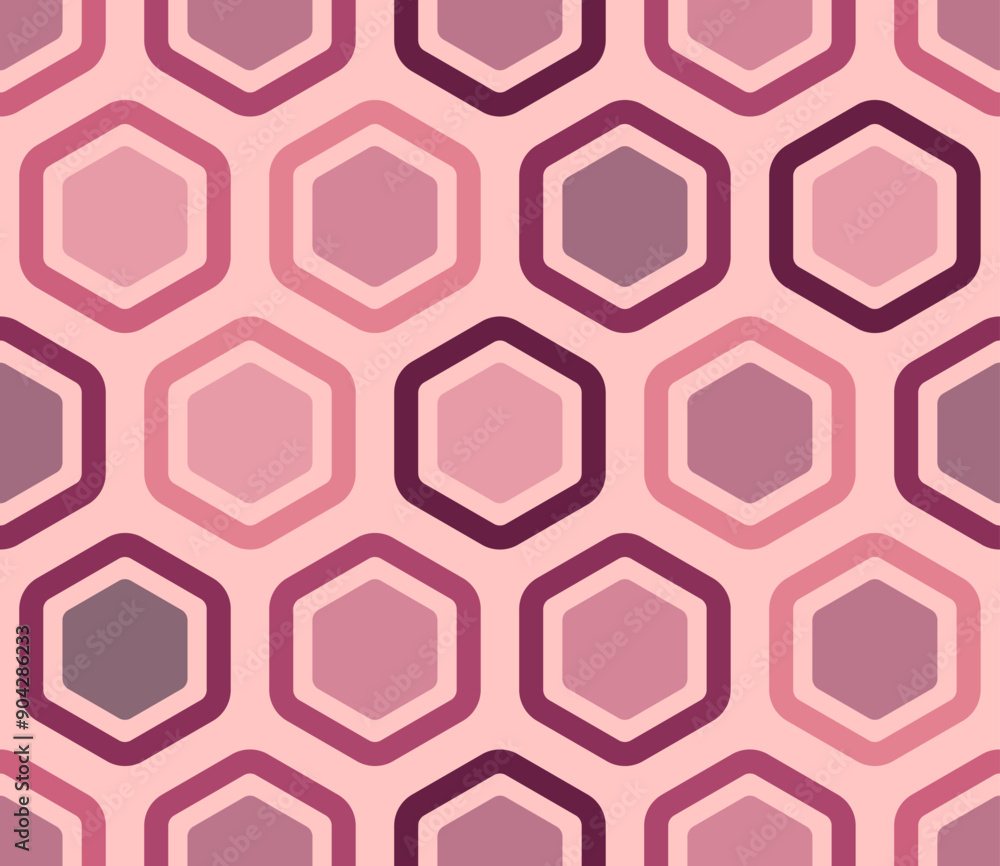 Poster tileable mosaic background. bold rounded hexagon cells with padding and inner solid cells. red color