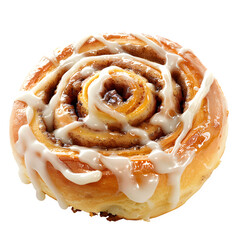 Fototapeta premium Fresh cinnamon roll with icing on transparent background