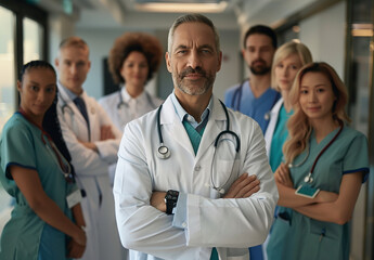 Fototapeta premium Team of Smiling Medical Professionals with Clipboards