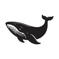 A blue whale silhouette vector art style illustration with white background