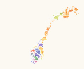 Norway regions word cloud. Country logo design. Regions typography style vector image. Norway colored text cloud. Vibrant vector illustration.