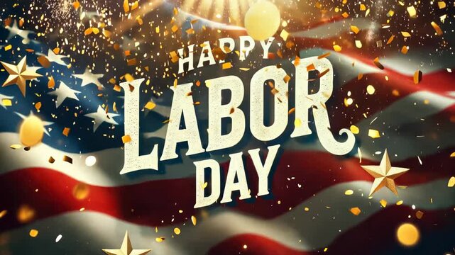 Concept Happy Labor Day Celebration with American Flag and Golden Stars	

