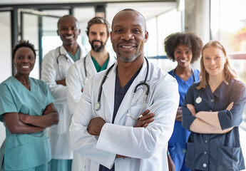 Fototapeta premium Team of Smiling Medical Professionals with Clipboards