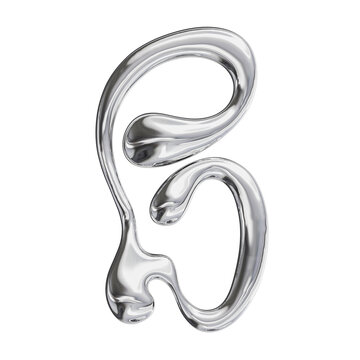 3D Font Y2K Liquid Metallic Chrome Letter B 