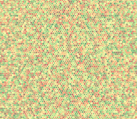 Pattern of hexagon shapes. Bold rounded hexagon cells with padding and inner solid cells. Small hexagon shapes. Multiple tones color palette. Seamless pattern. Tileable vector illustration.