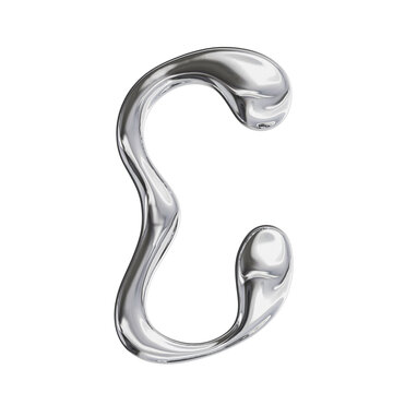 3D Font Y2K Liquid Metallic Chrome Letter C 
