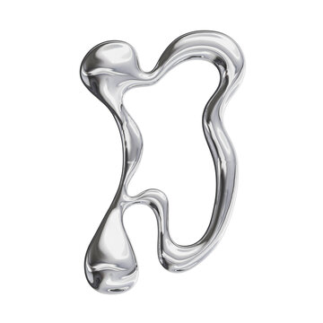 3D Font Y2K Liquid Metallic Chrome Letter D 