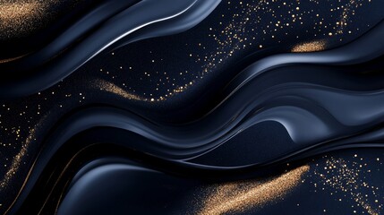 Abstract liquid swirls in deep navy blue with shimmering gold powder, creating a luxurious and sophisticated wallpaper design, high-resolution photo, realistic photo, hyper realistic