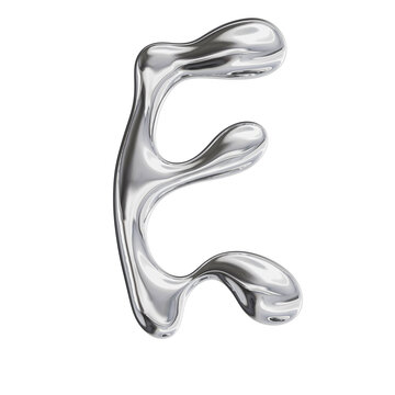 3D Font Y2K Liquid Metallic Chrome Letter E 