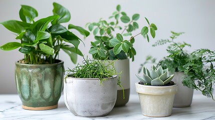 Fototapeta premium Gorgeous indoor potted plants in vintage containers