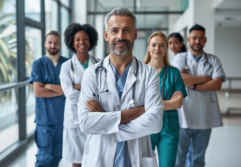 Fototapeta premium Team of Smiling Medical Professionals with Clipboards