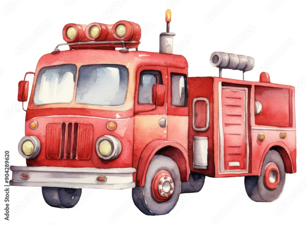 Sticker PNG Cute fire engine vehicle truck car.