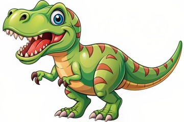 Fototapeta premium Colorful vector illustration of happy cartoon tyrannosaurus rex, depicted in kid-friendly comic style, isolated on white background, showcasing funny dinosaur's facial expression.