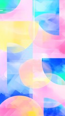 Abstract colorful geometric shapes, pastel pink, blue and yellow.