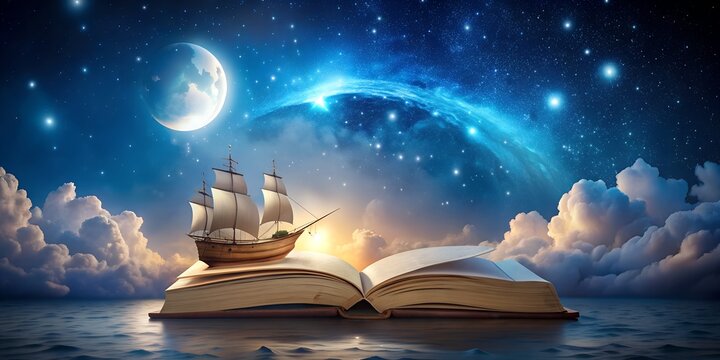 Magical Story Book 1001 Night Bedtime Story Book Dream Boat Nightsky AI-Created Content