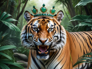 Tiger as the true king of the jungle with Jade crown on his head