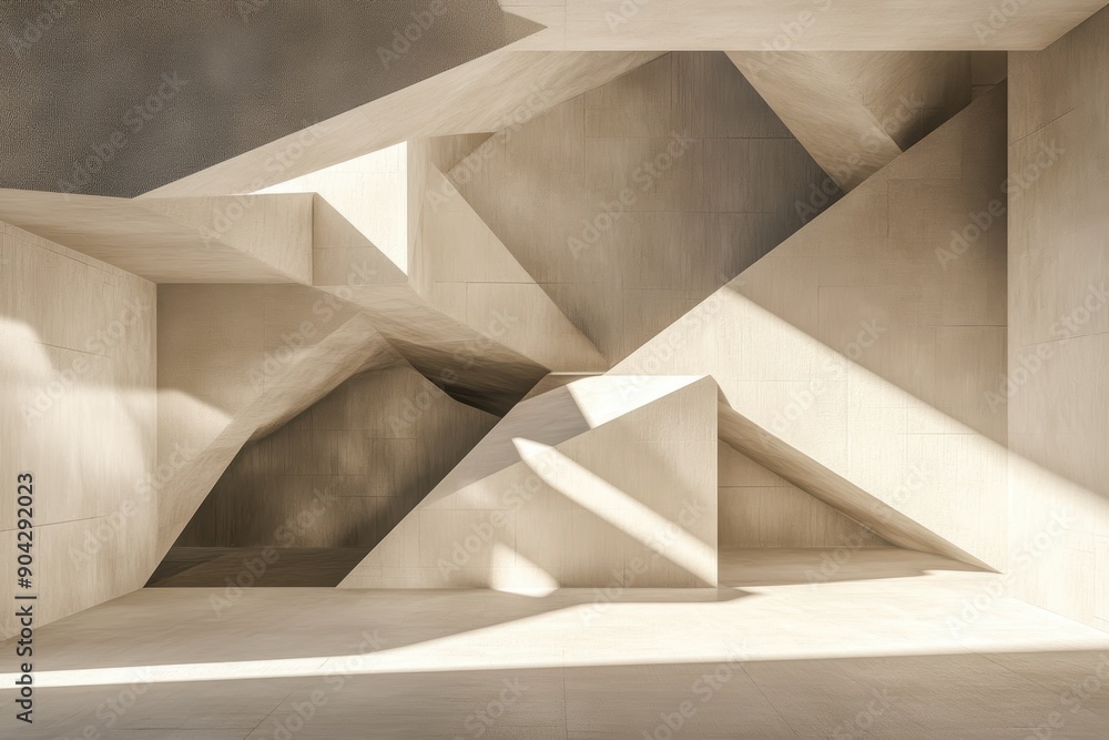 Aufkleber abstract interior with geometric concrete shapes and light creating a modern and artistic compositio