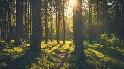 Obraz premium Sunbeams in the Forest