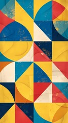 Abstract geometric pattern with yellow, blue, red and white.