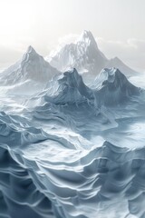 A mountain range with a river running through it. The mountains are covered in snow and the sky is cloudy