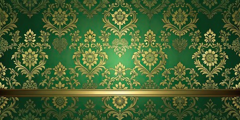 Elegant and decorative wallpaper background featuring green and gold floral patterns , Green, Gold, Elegant, Decorative