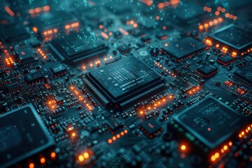 Obraz premium Circuit Board with Glowing Lights.