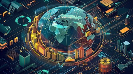 Futuristic Businessman Standing Amidst Data Streams in Digital Cityscape - Virtual Reality Concept