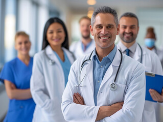 Fototapeta premium Team of Smiling Medical Professionals with Clipboards
