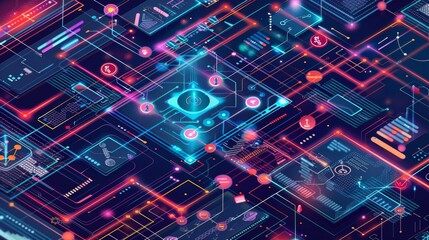 Digital Data Exchange Process Infographic with Modern Graphics for Technology Visualization