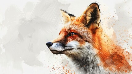 Obraz premium A cunning fox in a detailed watercolor painting, emphasizing its facial features and fur texture. The white background and soft lighting add elegance.