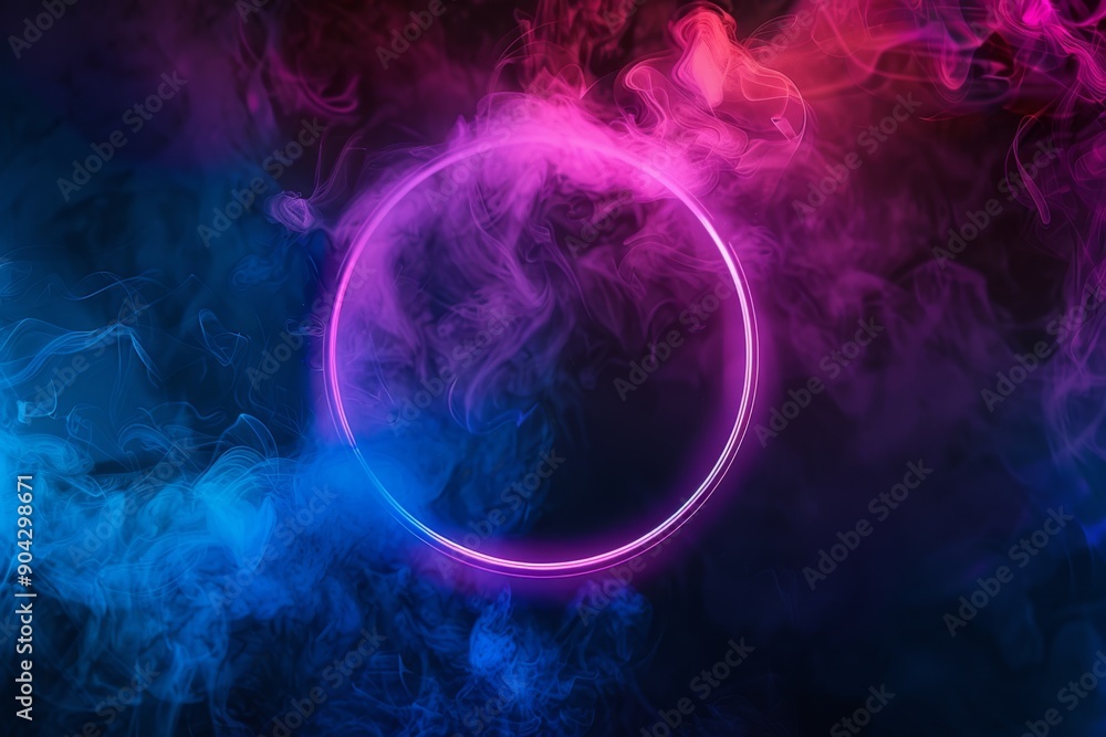 Poster a captivating and vibrant abstract neon circle with a mesmerizing smoke effect surrounding it