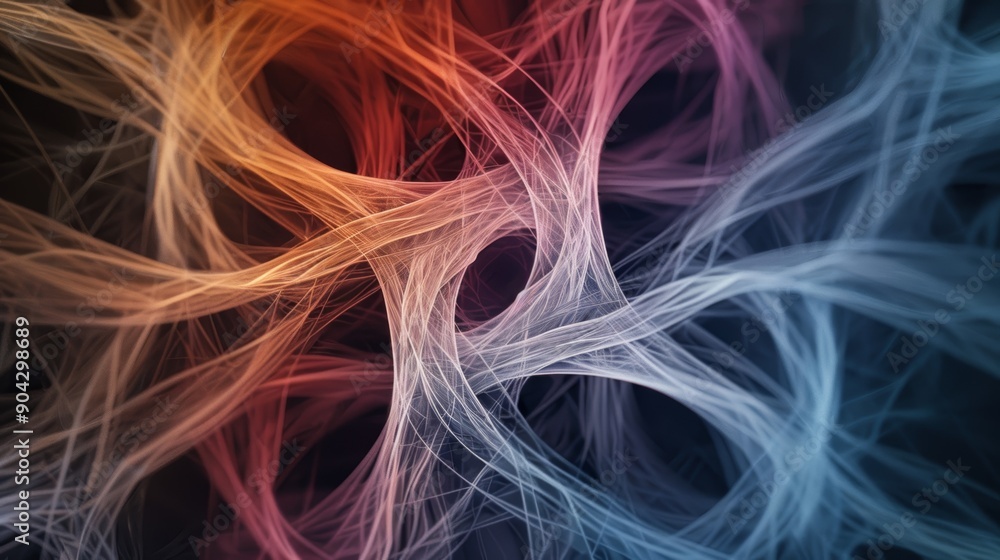 Poster abstract background with colorful, interwoven lines creating a complex and intricate pattern.
