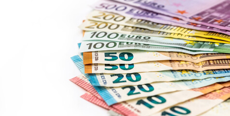 50 100 200 500 euro money bills as finance background