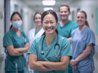 Team of Smiling Medical Professionals with Clipboards