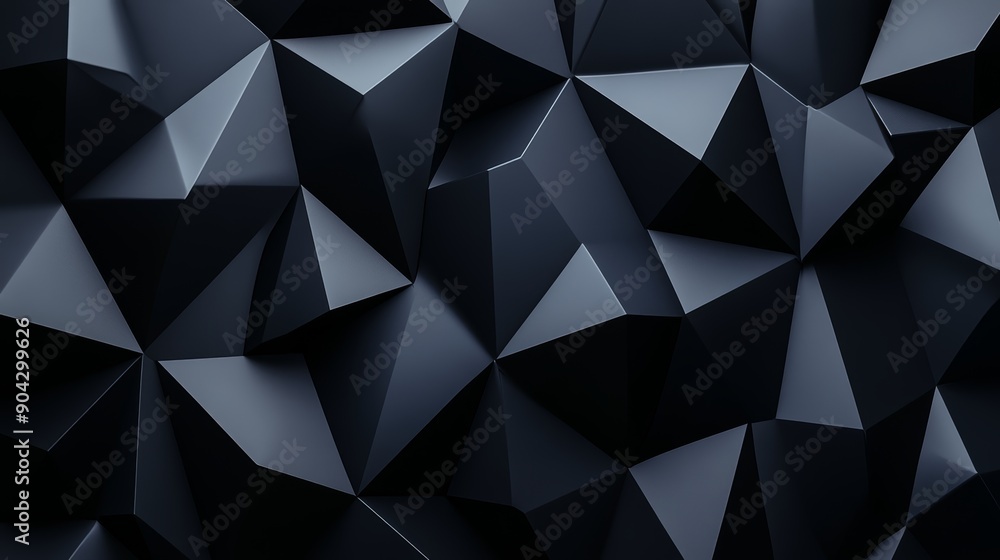 Poster foreboding geometric patterns in dark hues, with polygonal shapes creating a sense of depth and myst