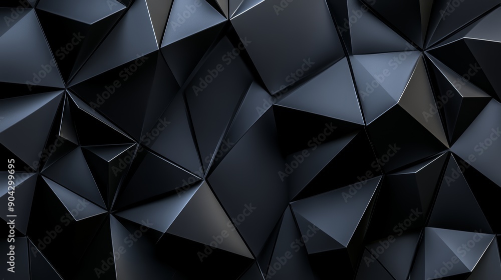Poster foreboding geometric patterns in dark hues, with polygonal shapes creating a sense of depth and myst