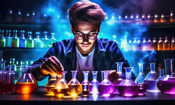 School, Scientist Experimenting with Liquid Substances
