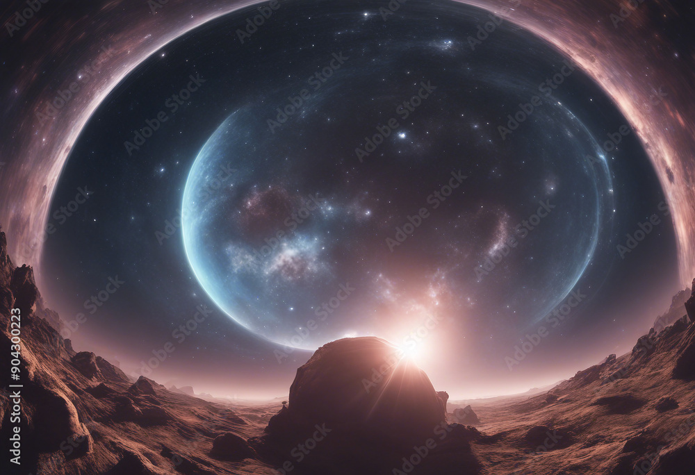Poster 360 degree equirectangular projection space background with nebula and stars environment map hdri sp