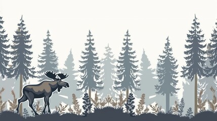 Obraz premium Moose Silhouettes in a Misty Forest.