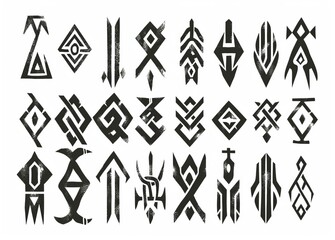 Symbols of the runes. Runic alphabet. Ancient writing. Futhark. Modern illustration.