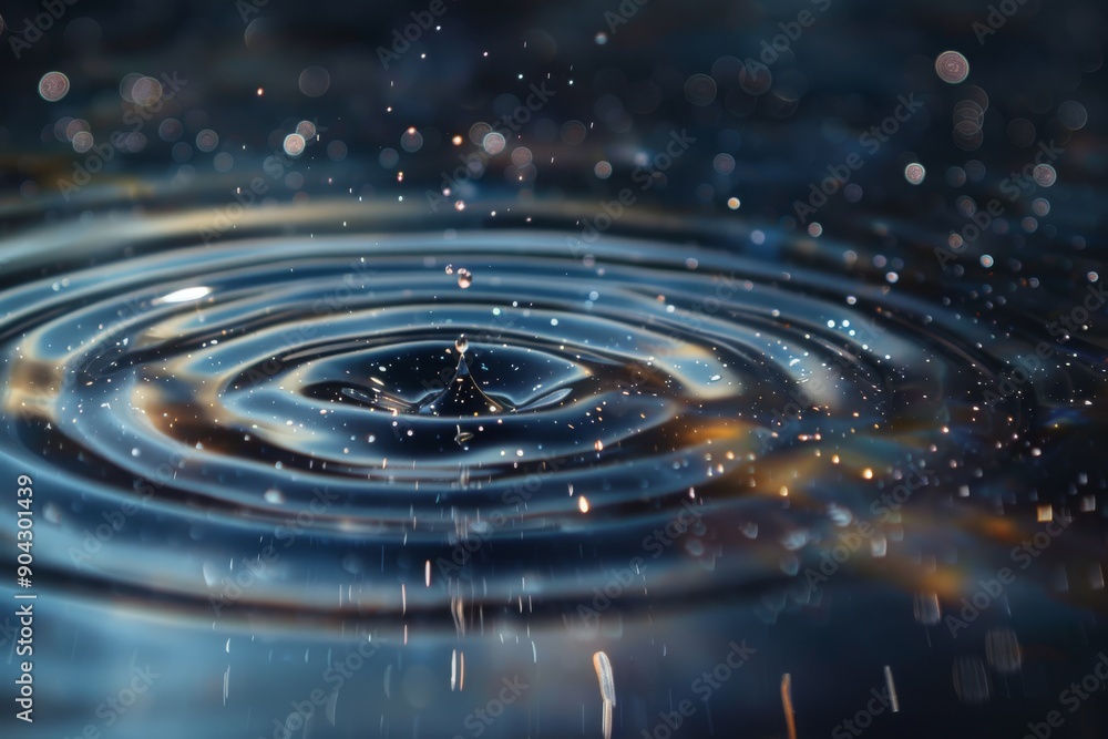 Poster mesmerizing and captivating droplets creating beautiful ripples on a calm water surface
