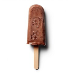 Obraz premium Medium shot of chocolate Ice cream on wooden stick, isolated on a white background 