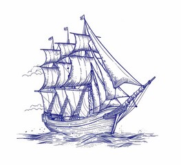 Seafaring, sailing concept. Contemporary sketch illustration.